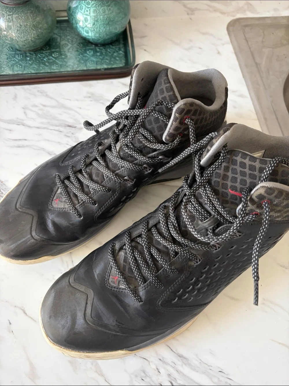 Jordan Men's Black and Gray High-Top Basketball Sneakers